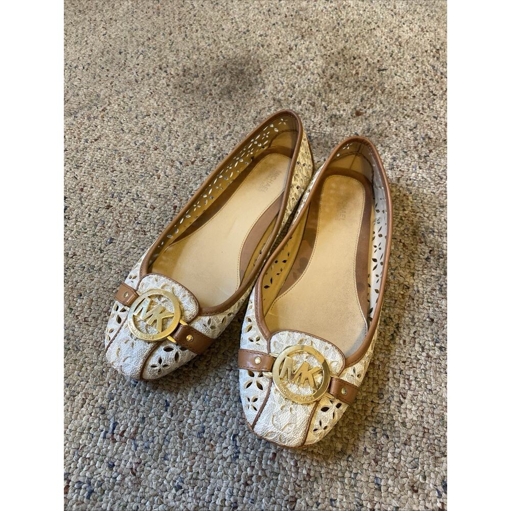 MichaelKors Fulton Cream Brown Gold Cut Out Perforated Moccasins Loafer Shoes 9M - Picture 10 of 12